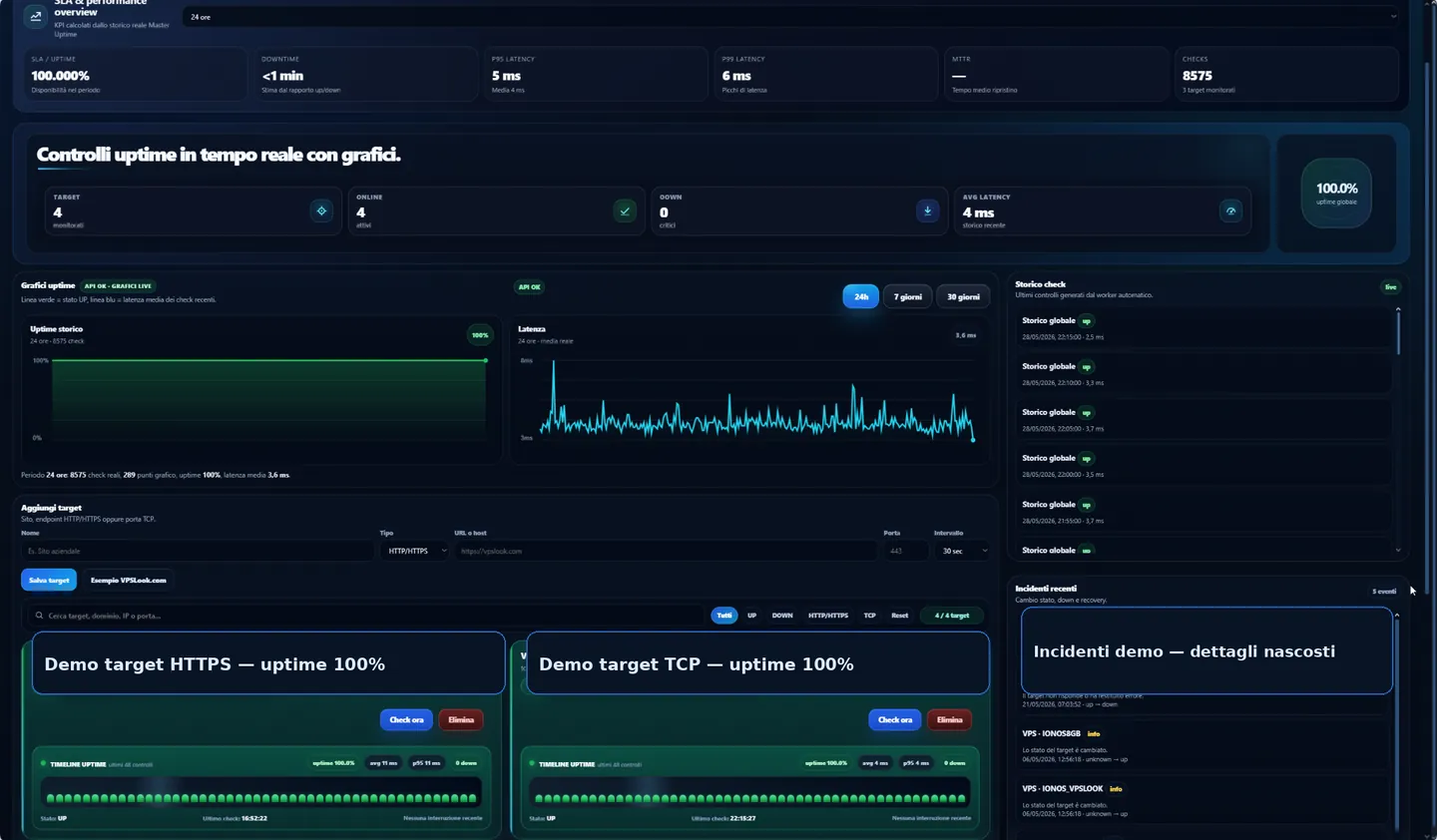 Screenshot reale Master Uptime VPSLook