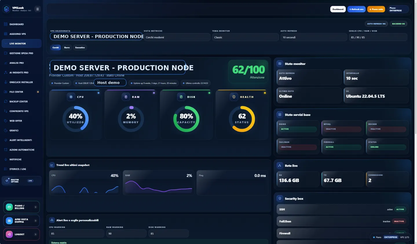 Screenshot reale Live Monitor VPSLook